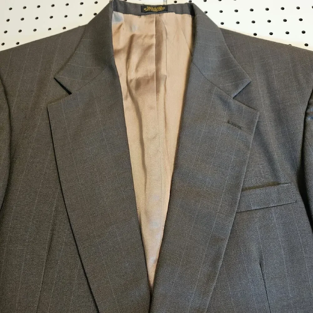 Mens Andhurst blazer jacket sports coat 44L Brown Faint Gray Pinstripes USA